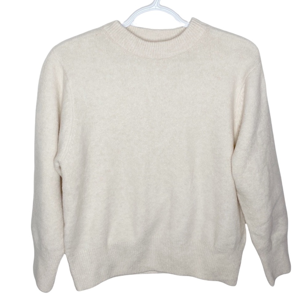 Mango MNG nude plush knit crewneck sweater with cutout at back size L
